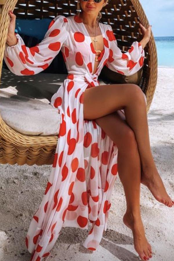 Womens Polka Dot Chiffon Beach Holiday Dress-Allyzone-Allyzone
