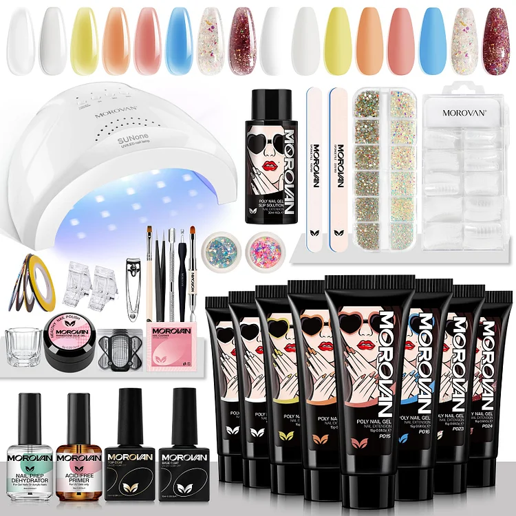 Morovan Poly Gel Nail Kit: Starter Kit 8 Colors Poly Nail Gel Kit Best Valentine Gift For Her with U V Lamp 48W Complete Poly Gel Kit for Beginners with Everything Professional