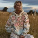 Bohemian Style Plant And Flower Embroidery Pattern Women's Hooded Sweatshirt - Image 2