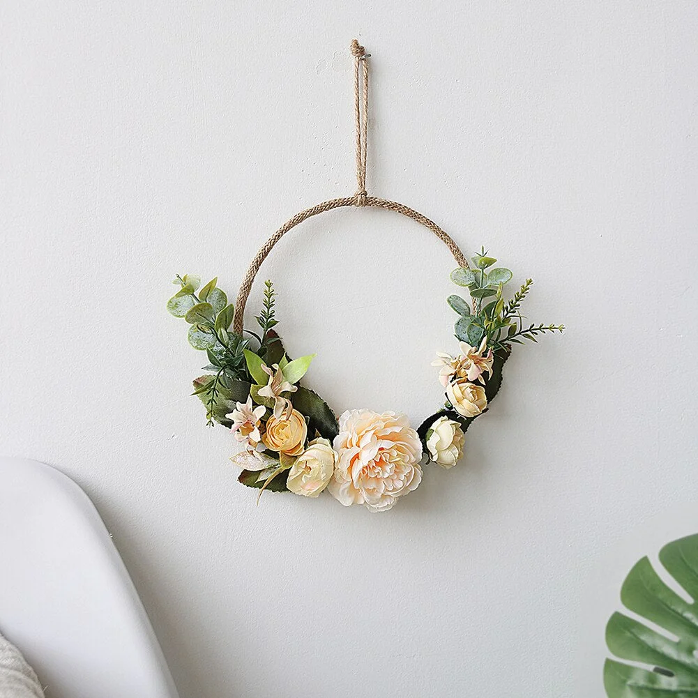 Hoop Wreath Artificial Flower and Vine Wreaths Garlands Wall Hanging Pendant Christmas Door Decor Wedding Garlands for Home Gift