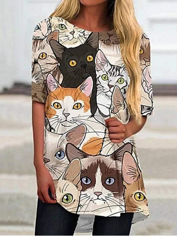 Women Half Sleeve V-neck Solid Color Dress