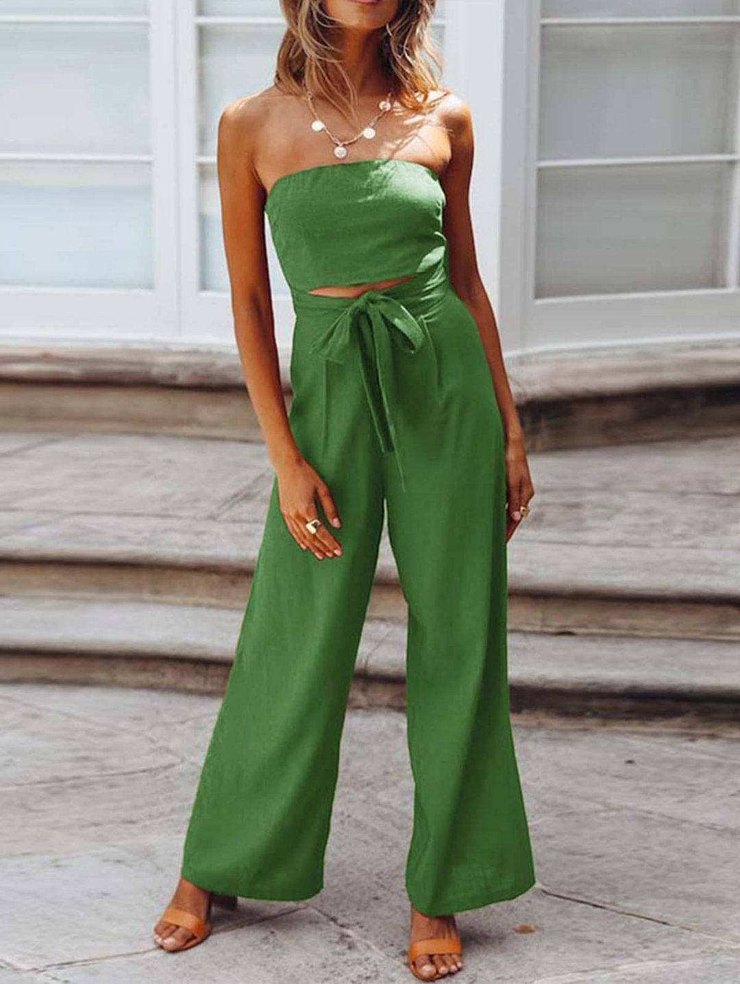 Plain Knot Wide Leg Tupe Jumpsuit