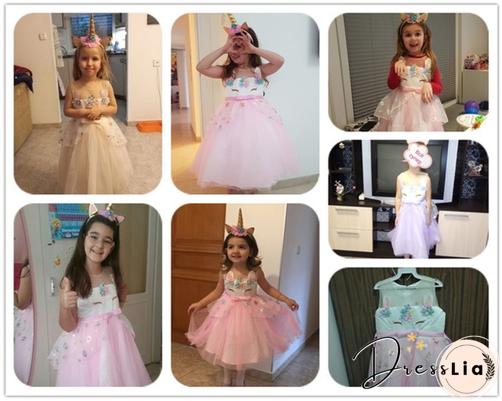 Unicorn Headband Princess Dress Children Summer Outfit kids fancy pony rainbow tulle tutu