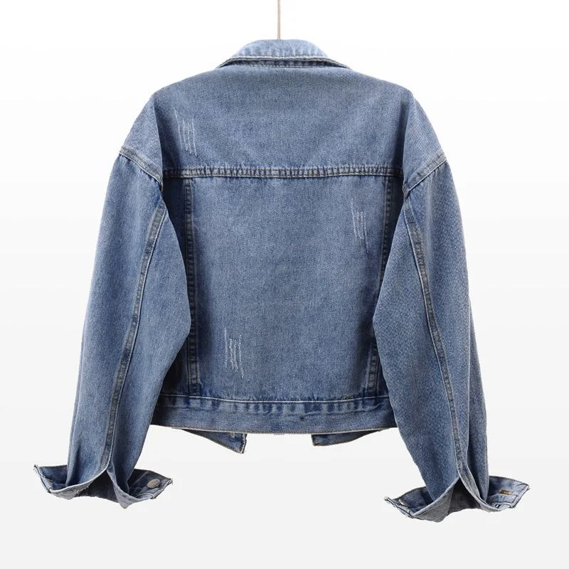 Toloer Toloer Goods Long Sleeve Denim Jacket Female Short Fall 2024 New Joker Cloth Pocket Loose Jacket Jacket-Outfit Ideas
