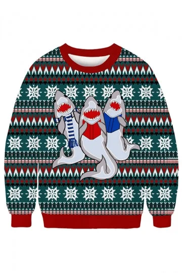 Shark Ugly Christmas Sweatshirt Dark Green-elleschic