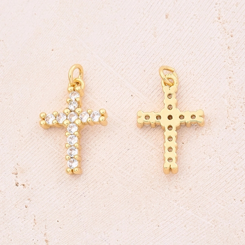1 Pc/Package 18.5×12.5mm 19×12.5mm 35x20mm Hole 3~3.9mm 5x3mm 9x5mm Copper Shell Zircon 18K Gold Plated Cross Polished Jewelry Accessories Pendant