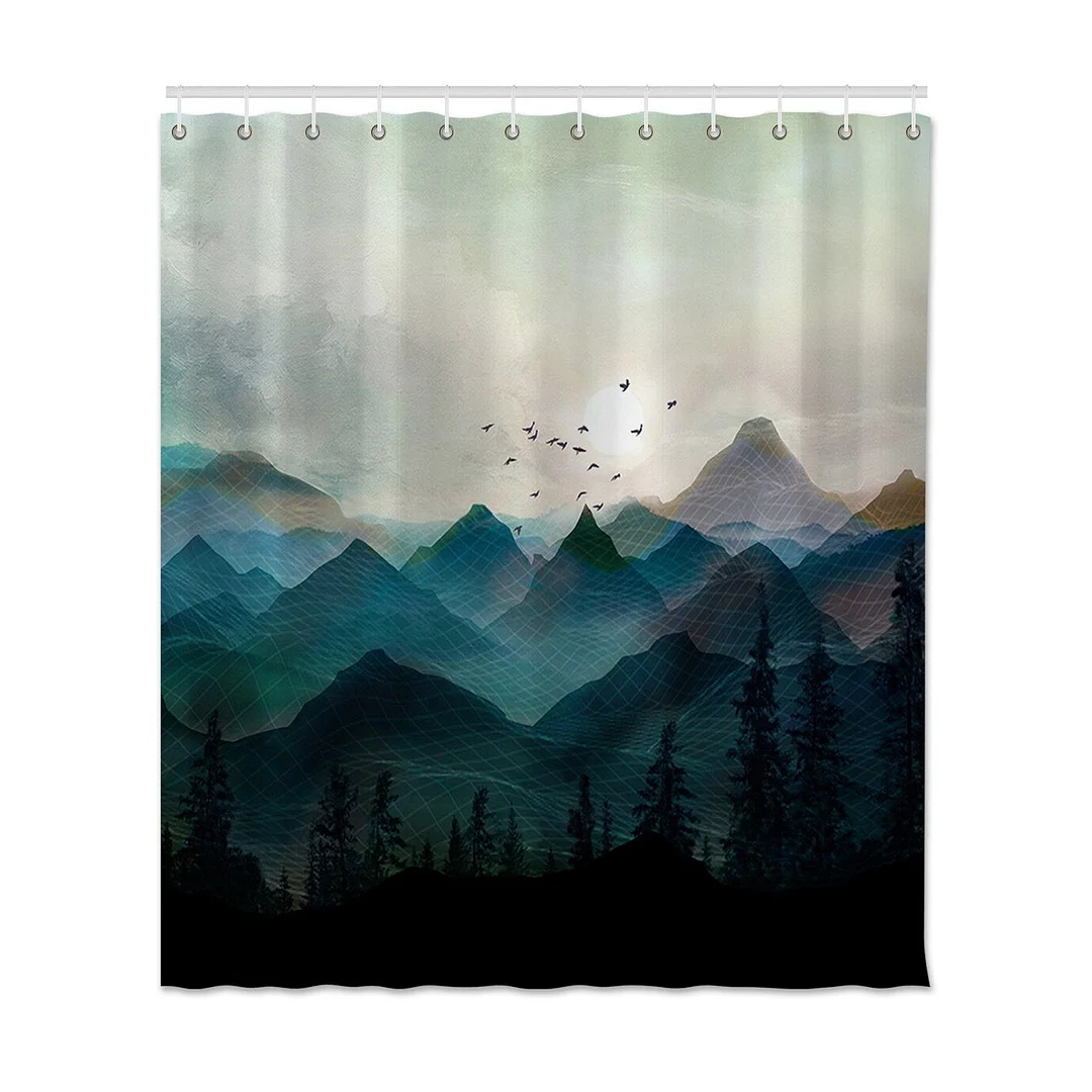 Shower Curtain Printed Mountain Pink Sky Bathroom Polyester Shower Curtain Waterproof Bathroom Shower Curtain With Hooks Decor