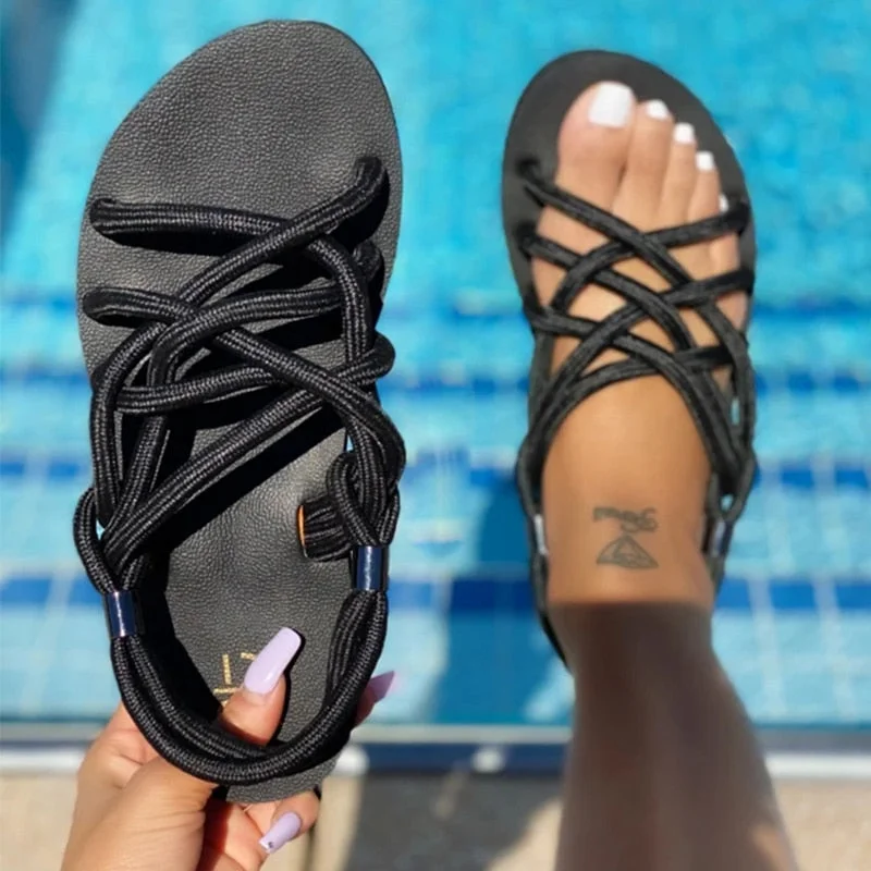 Summer Women Sandals Ladies Bandage Beach Shoes Open Toe Ladies Beach Sandals Roman Gladiator Sandals Flip Flop Sandlias