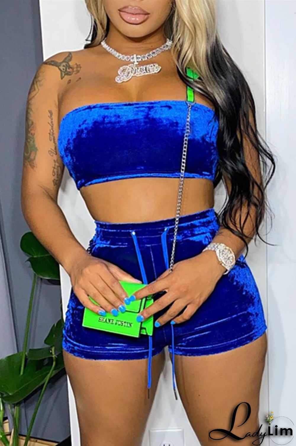 Yellow Fashion Sexy Solid Backless Strapless Sleeveless Two Pieces