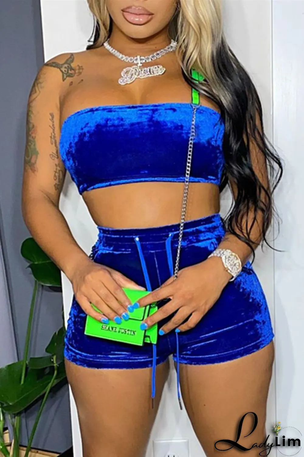 Yellow Fashion Sexy Solid Backless Strapless Sleeveless Two Pieces