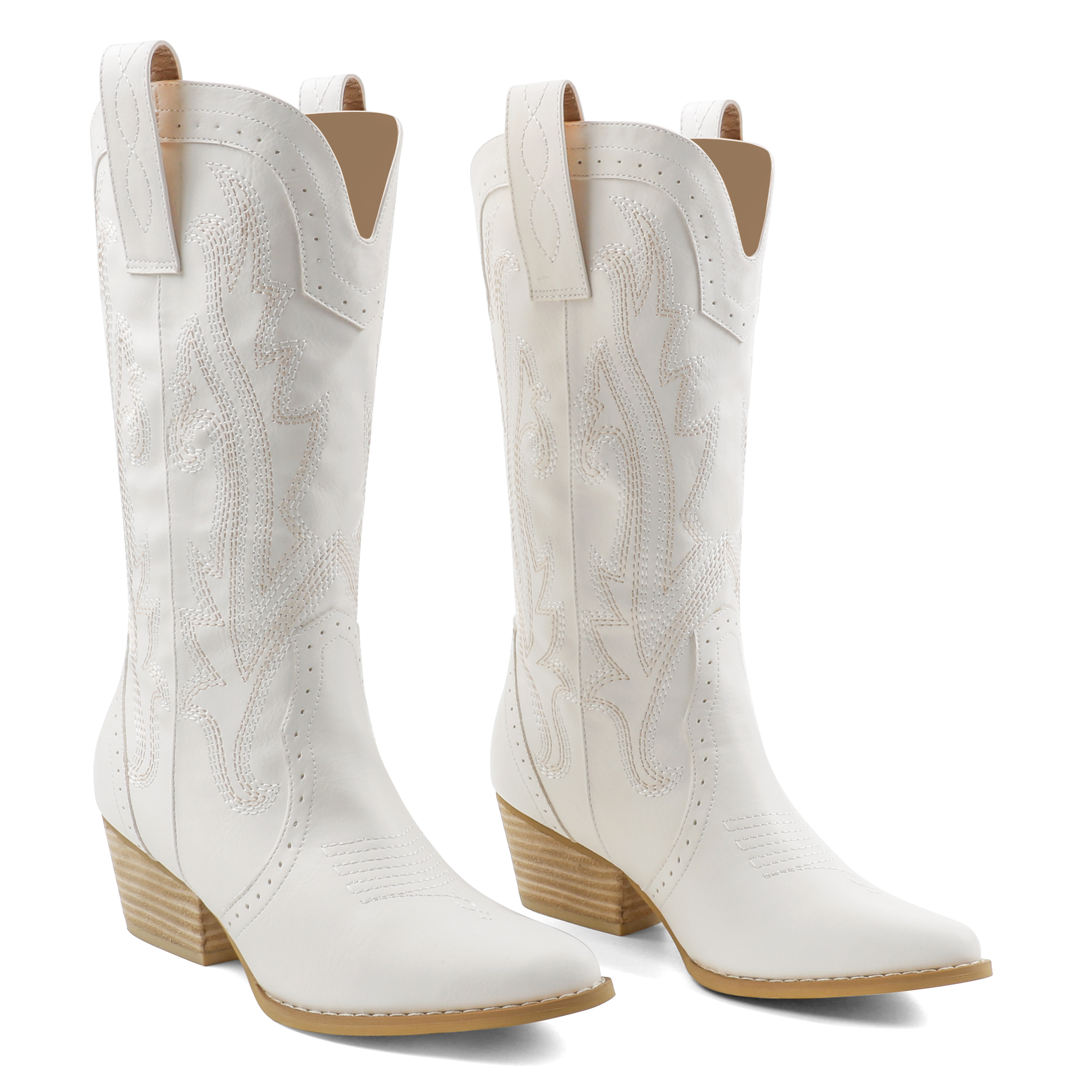 2" Women's Pointed Toe Embroidered Cowboy Boots Vintage Style Western Cowgirl Boots-MERUMOTE