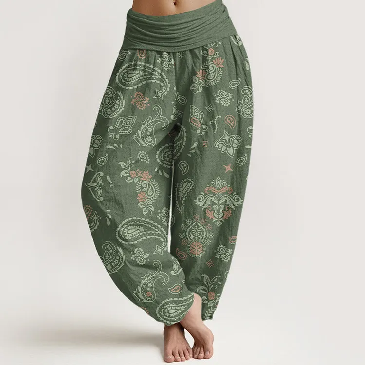 Cotton Vintage Paisley Pattern Women's Elastic Waist Harem Pants