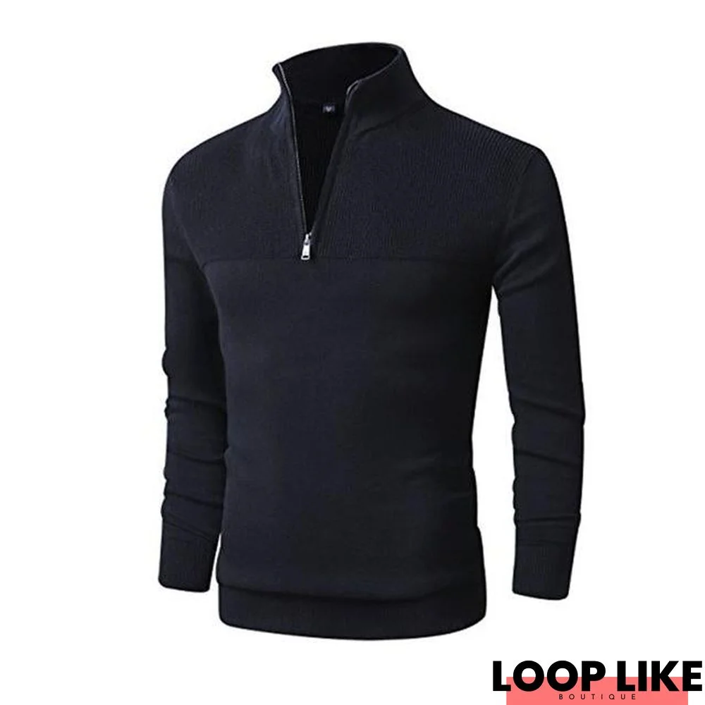 Men Pullovers Sweater Casual Pull Knitted Pullovers Zipper Turtleneck Long Sleeve Knitwear Sweater