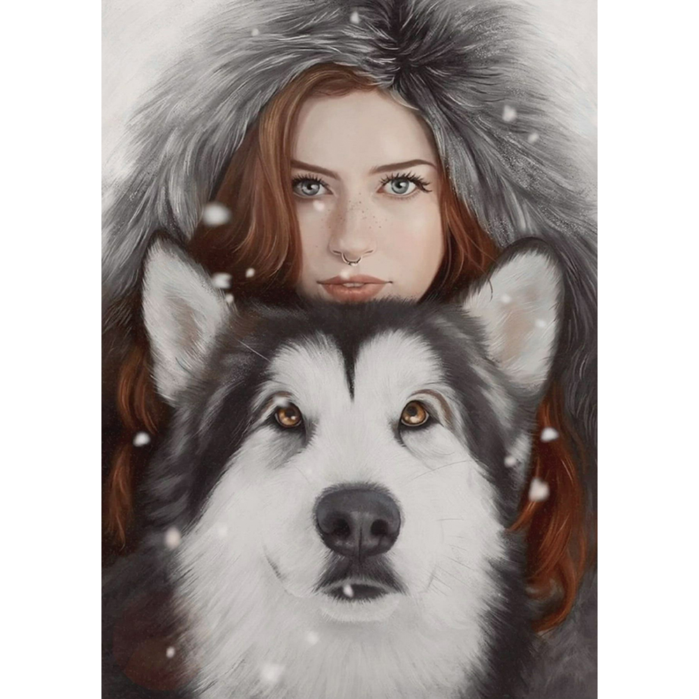 

30*40CM - Beauty and Wolf - Round Drill Diamond Painting, 501 Original