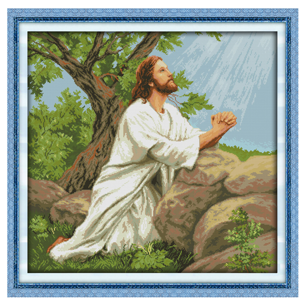 

Praying Jesus - 14CT Stamped Cross Stitch - 62*61CM, 501 Original