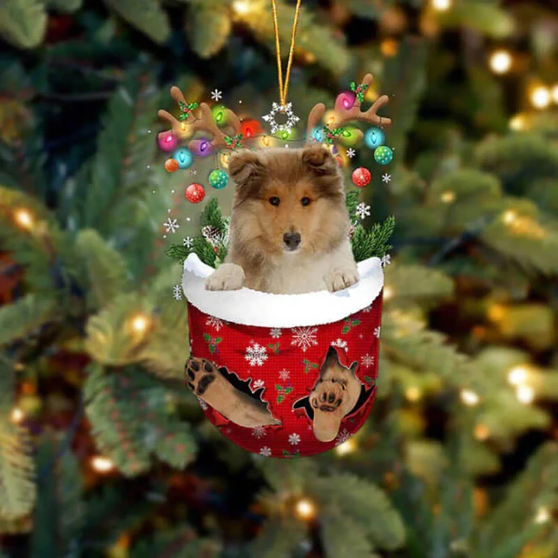 VigorDaily Rough Collie In Snow Pocket Christmas Ornament SP269