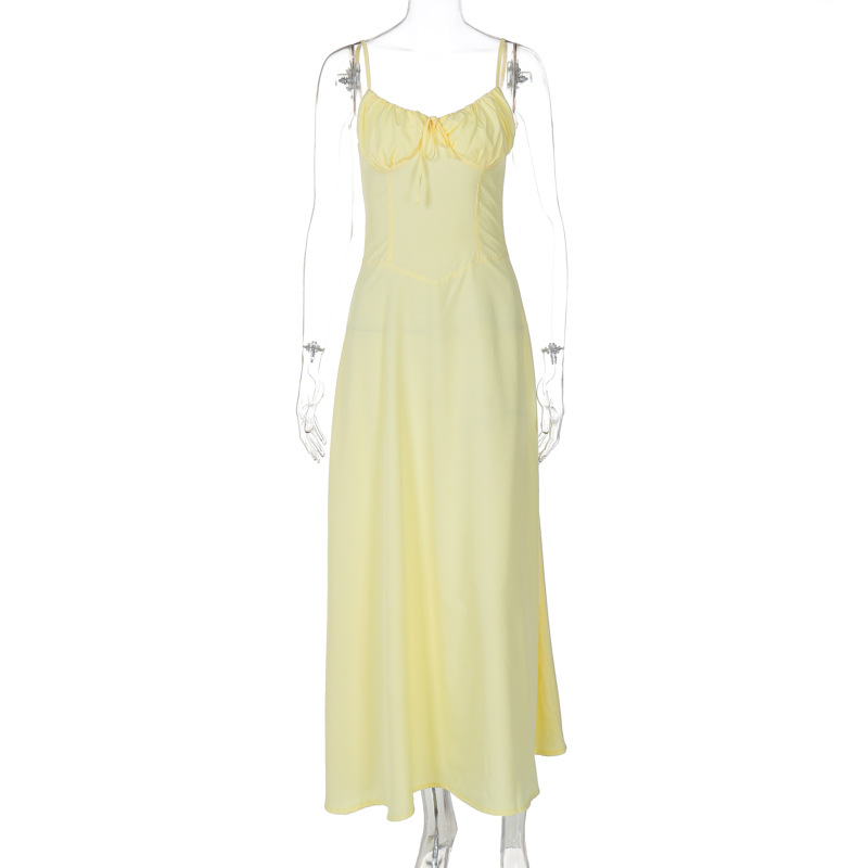 Mozision Spaghetti Strap Backless Pleated Long Dress For Women Fashion Lace Up Sleeveless A-line Loose Sexy Maxi Dress 2024