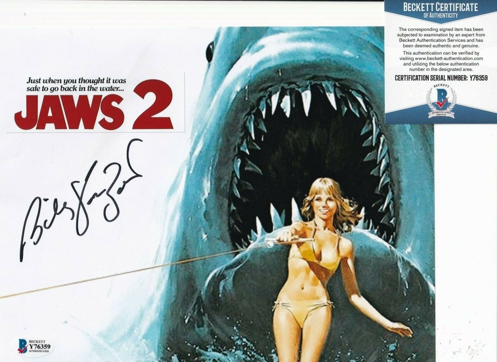 BILLY VAN ZANDT signed (JAWS) Movie *BOB* 8X10 Photo Poster painting BECKETT BAS Y76359