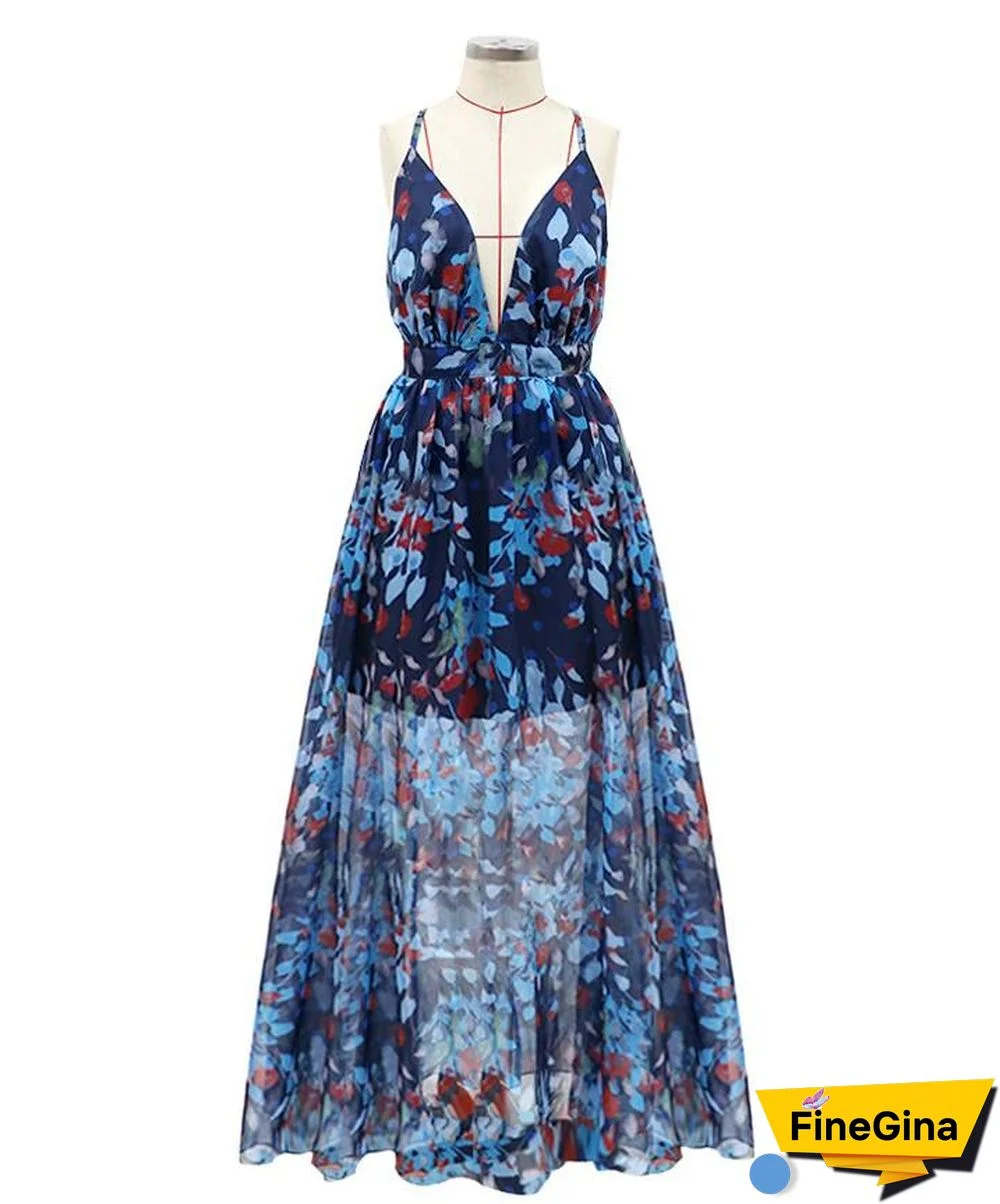 Sleeveless Sexy Summer Deep V Neck Maxi Dress