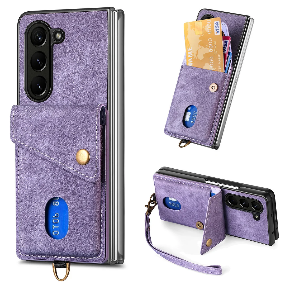 Luxury Leather Phone Case With Cards Slot,Kickstand And Wrist Strap For Galaxy Z Fold3/Z Fold4/Z Fold5