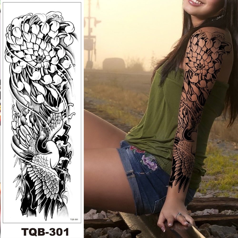Full Arm Temporary Tattoo Sticker Man Woman Girls Body Leg Fake Tatoo Flowers Lily Butterfly Tattos Makeup Waterproof Hot Sale