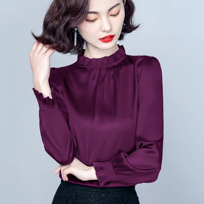Toloer Toloer Spring 2023 New Pressure Pleated Wood Ear Shirt Female Satin Foreign Style Small Shirt Gentle Wind Bubble Sleeve Jacket-Outfit Ideas