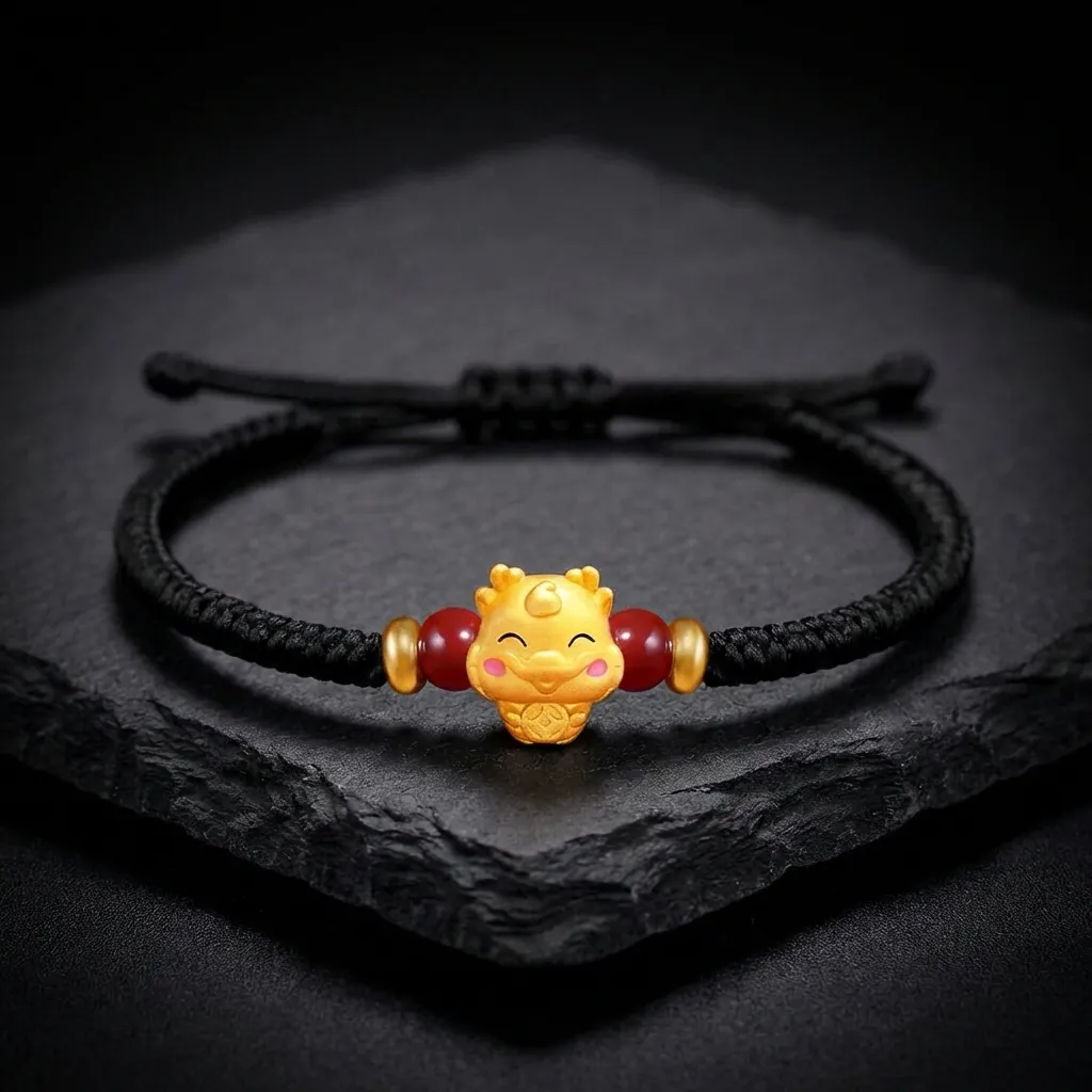 The Serpentine Guardian Red String Bracelet | 2025 Year of the Snake Edition Midnight Black Silk - Dragon-One Size (Adjustable)