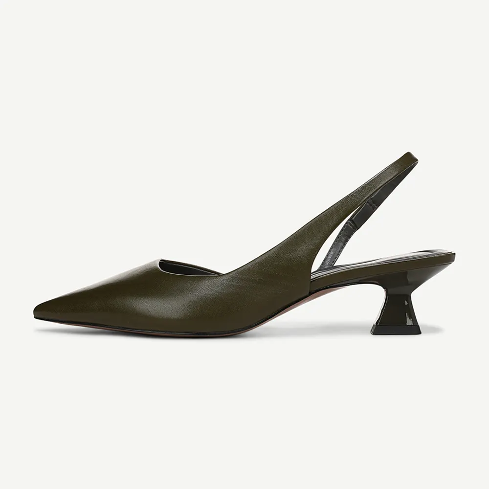 Pointed Toe Slingback Kitten Heel Olive Pumps Shoes for Women