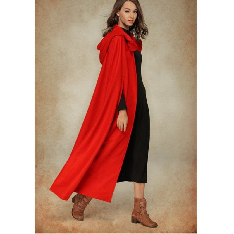 Women's Five-color Hooded Shawl Extended Cape Coat Woolen