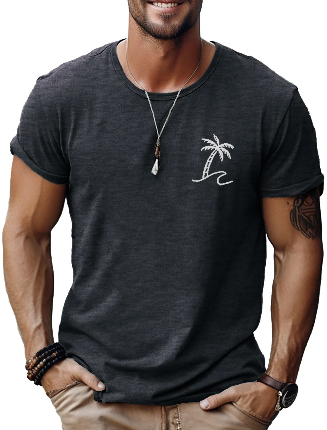 Men's Fashion Casual Coconut Print Short Sleeve T-Shirt PLUSCLOTHESMAN