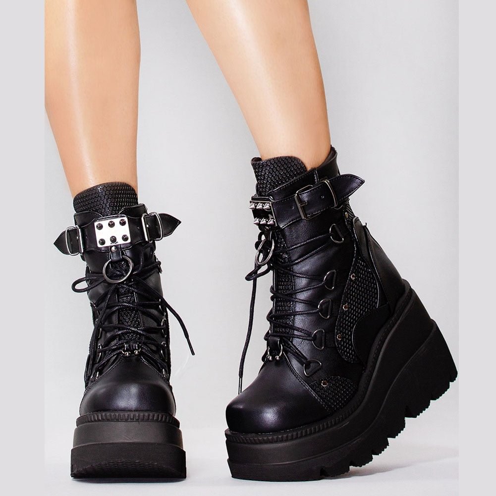 DoraTasia Gothic Punk Street Women Ankle Boots Platform Wedges High Heels Short Boots New Fashion Design Rivet Cosplay Shoes