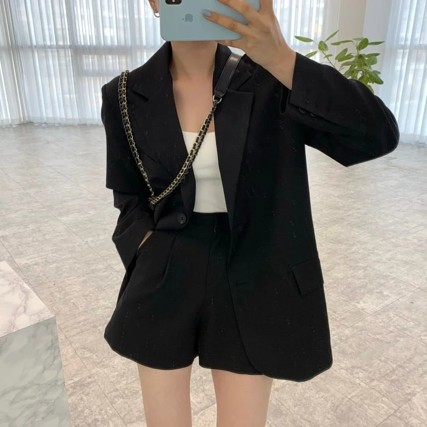UForever21 Office Lady Blazer Suits Spring Summer 2022 Two Piece Sets Long Sleeve Coat And High Waist Shorts Casual Pants 2 Piece Outfits