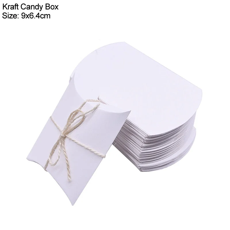10/20/30Pcs Pillow Candy Box Kraft Paper Christmas Gift Packaging Boxes Candy Bags Wedding Favors Birthday Party Decorations