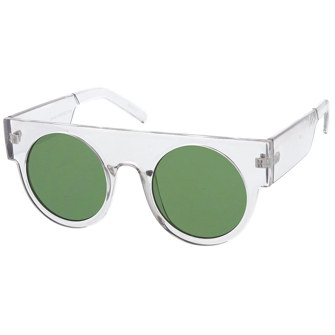 Futuristic Flat Top Wide Temple Flat Lens Round glasses 47mm