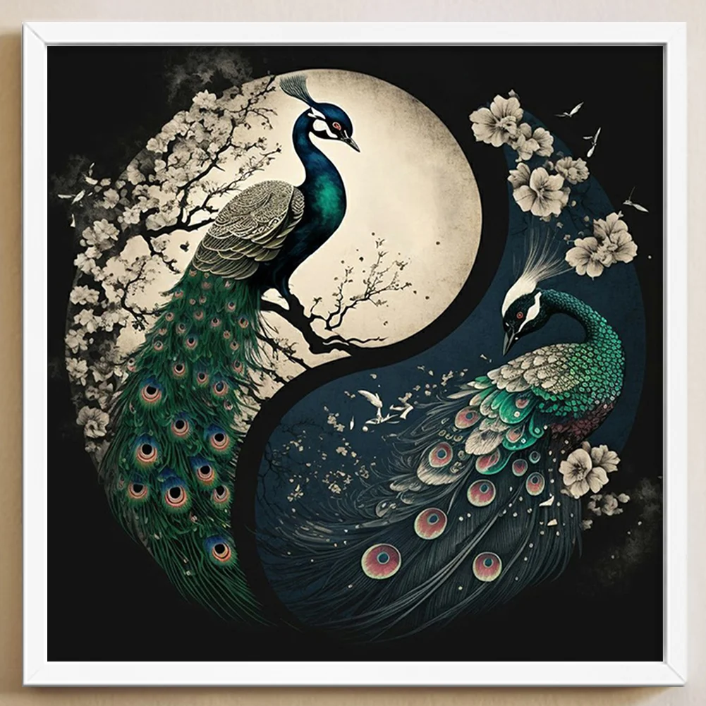 11CT Full Stamped&nbsp;Cross Stitch - Yin Yang Peacock(Canvas|40*40CM)