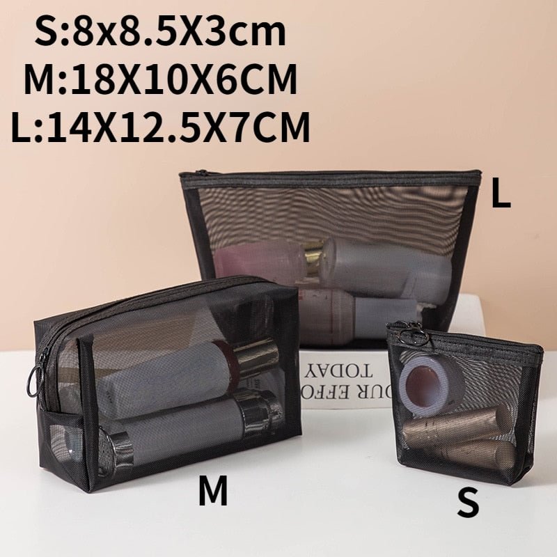 Women Mesh Transparent Cosmetic Bag Small Large Clear Black Makeup Bag Travel Neceser Toiletry Cosmetic Organizer Bag Pouch