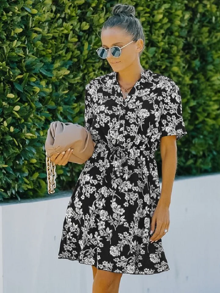 V Neck Fashion Floral Chiffon Dress