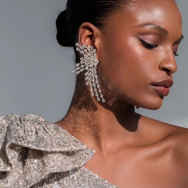 1 Pair Shiny Printing Inlay Copper Rhinestones Ear Studs