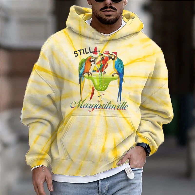 Tie Dye Parrot Print Men's Long Sleeve Hoodie