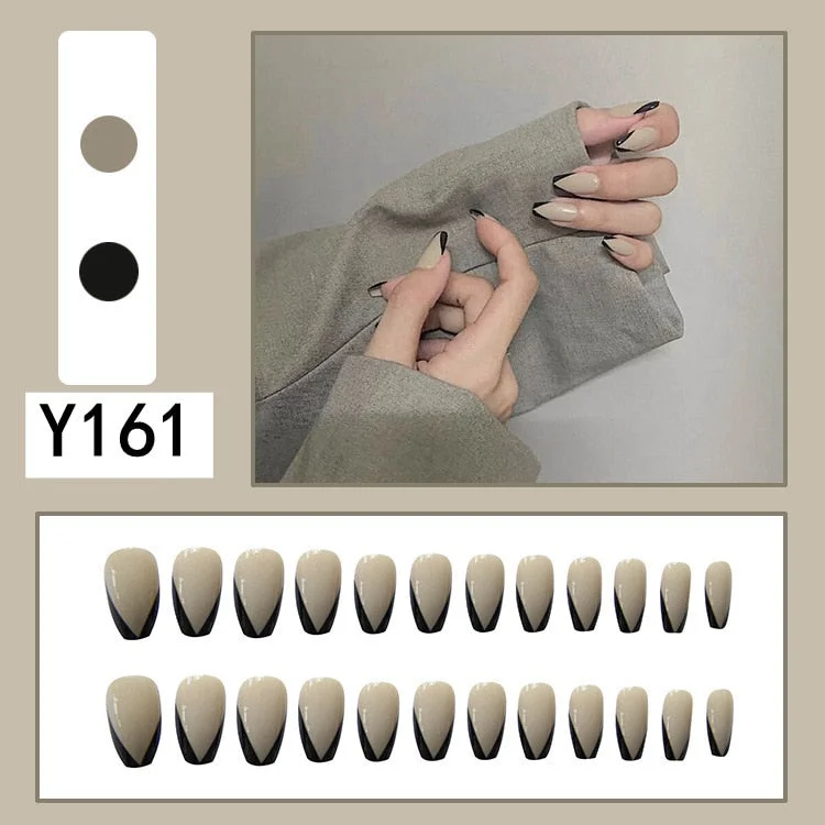 Fashion 24pc/set French Styel Press On False Nail Tips 10 Sizes Fake Nails Full Cover Nail Tips With Nail Adhesive Tab Sticker-Nail Inspo