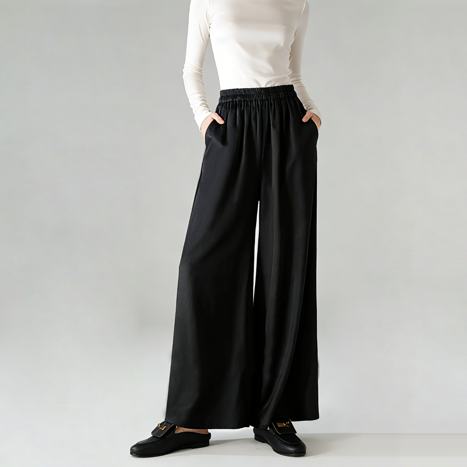 Wide-Leg Silk Pants Loose Trousers REAL SILK LIFE