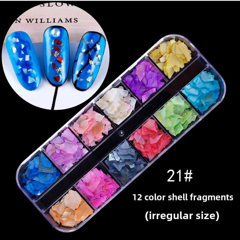 Nail Jewelry Rhinestone Flat Bottom Drill Hollow Nail Stick Drill Sequins Colored Diamond Flat Bottom Pearl Shell Japanese Series