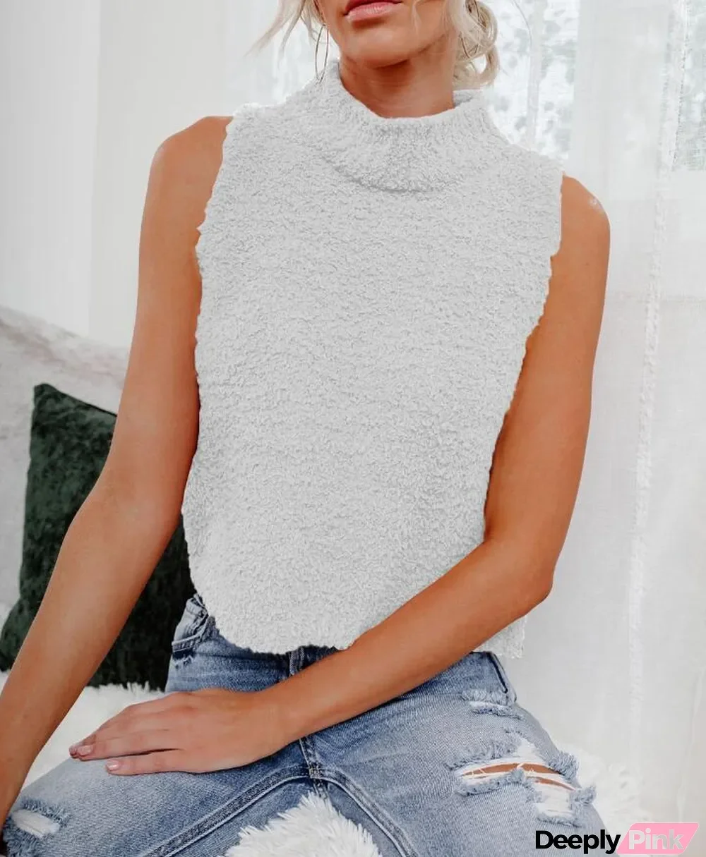 Spring Knitting Turtleneck Sleeveless Top