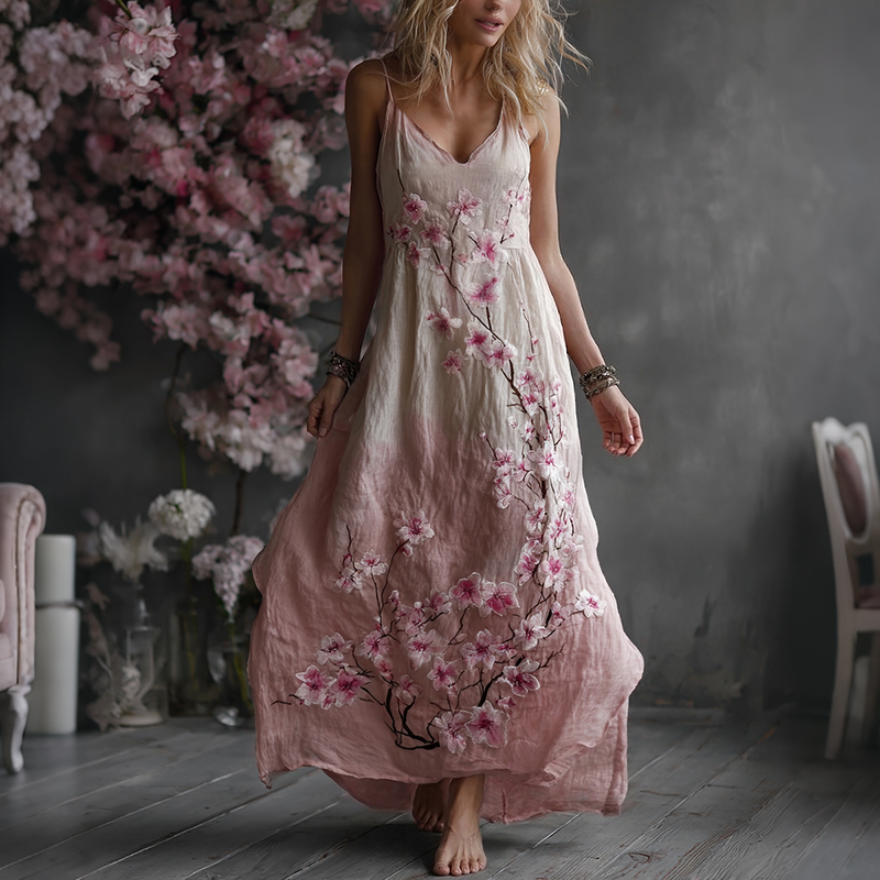 Women's Beautifully Embroidered Floral Print Halter Dress elevenforest