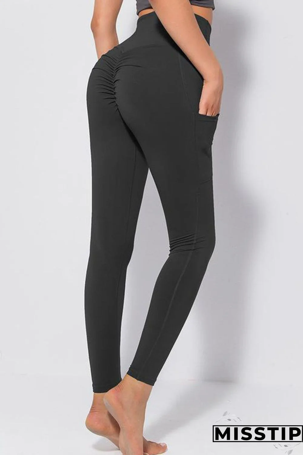 Gray Green Casual Sportswear Solid Patchwork Skinny High Waist Pencil Solid Color Bottoms