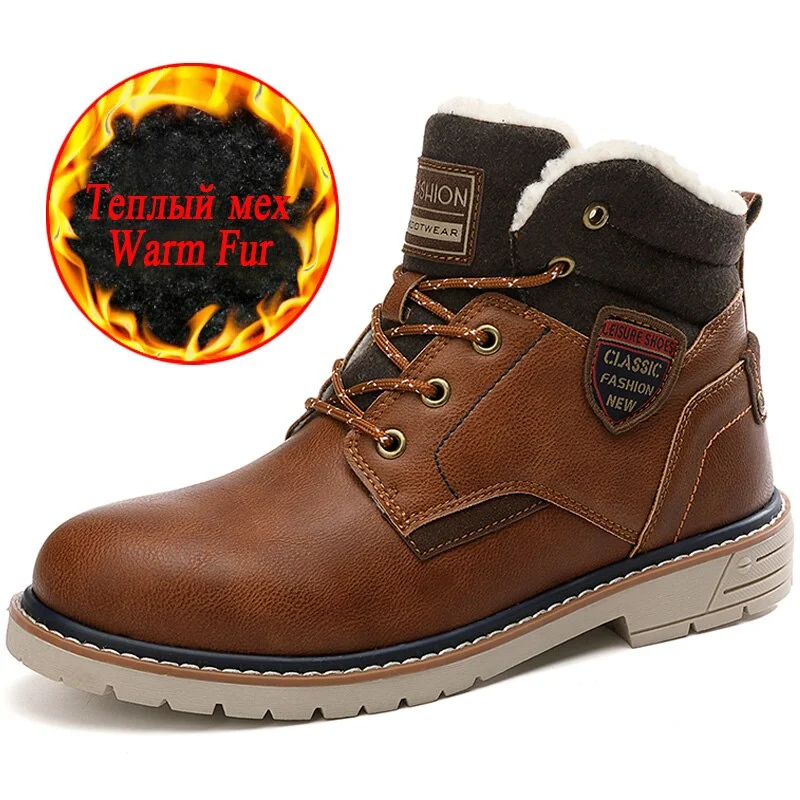 Classic Men's Boots Winter Men's Shoes Plush Warm Men's Snow Boots Outdoor Non-slip Men's Hiking Boots Fur Warm Men's Footwear