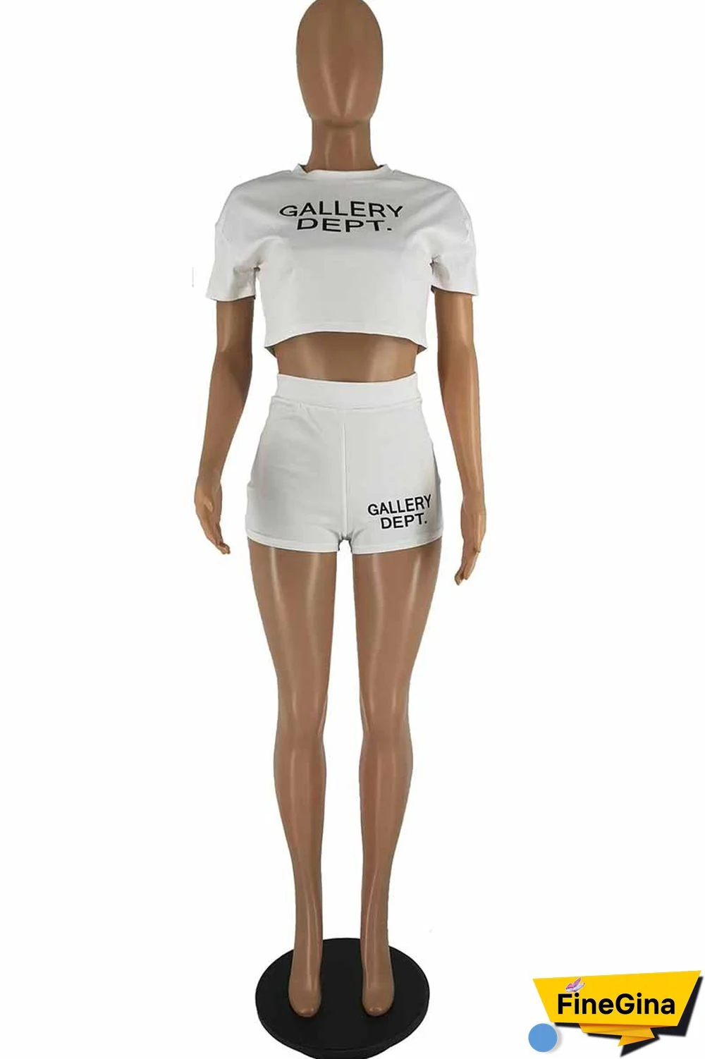 Black Casual Print Letter O Neck Short Sleeve Two Pieces