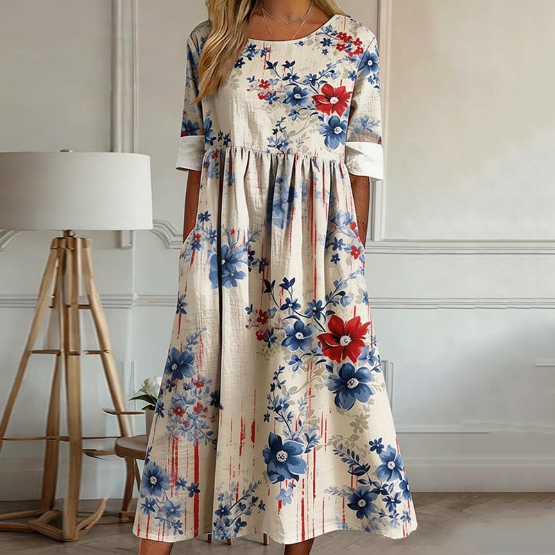 Women's Vintage Floral Independence Day Flag Art Print Dress elevenforest