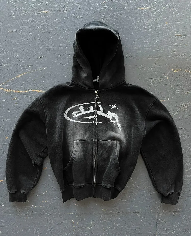 Gothic Embroidery Washing Hoodie