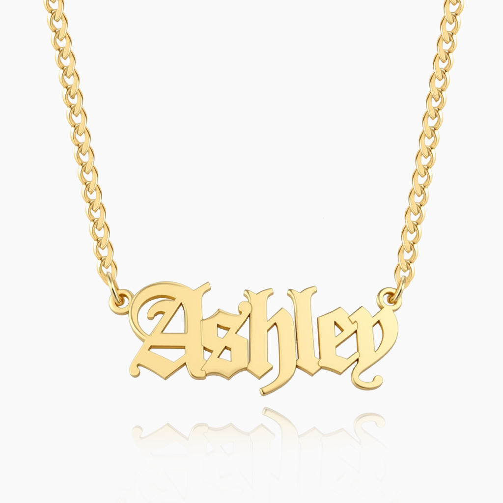Gold Gothic Font Pendant Name Necklace